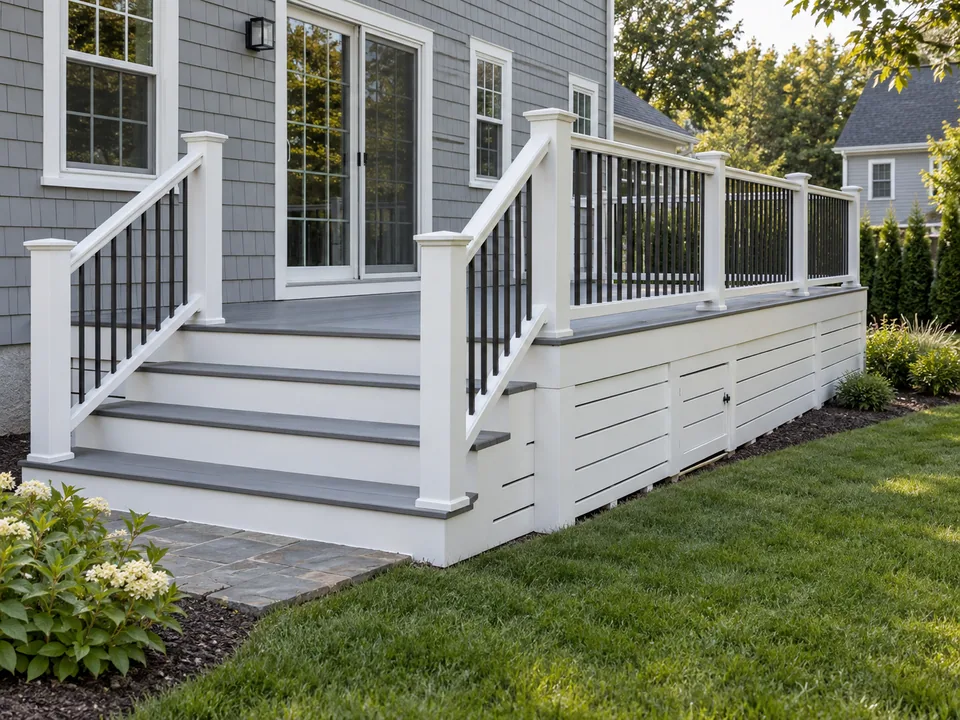 White PVC deck skirting and stair fascia