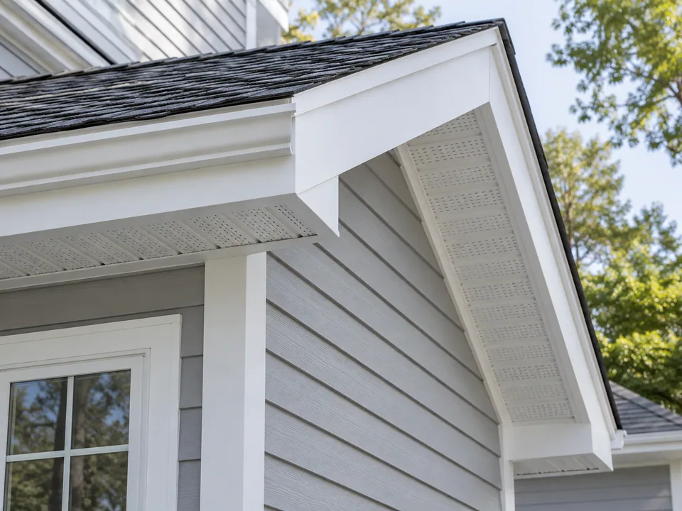White PVC fascia and vented soffit installation