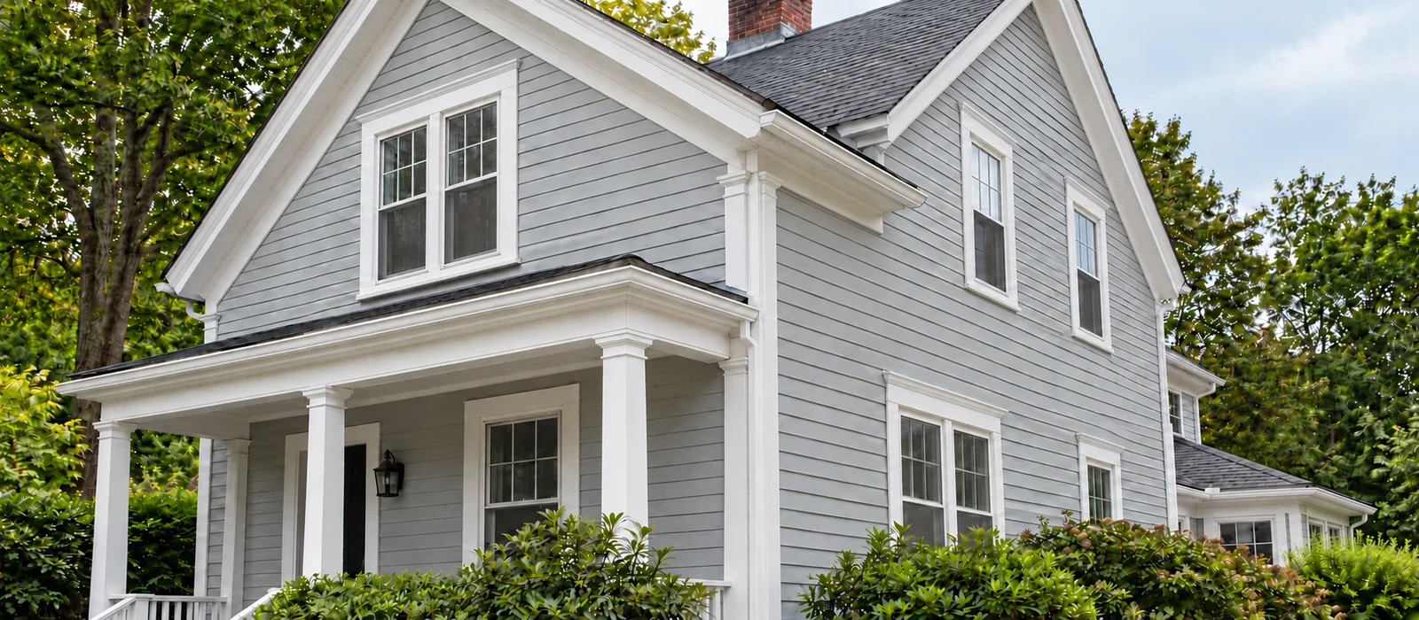 The same home finished with clean white PVC exterior trim
